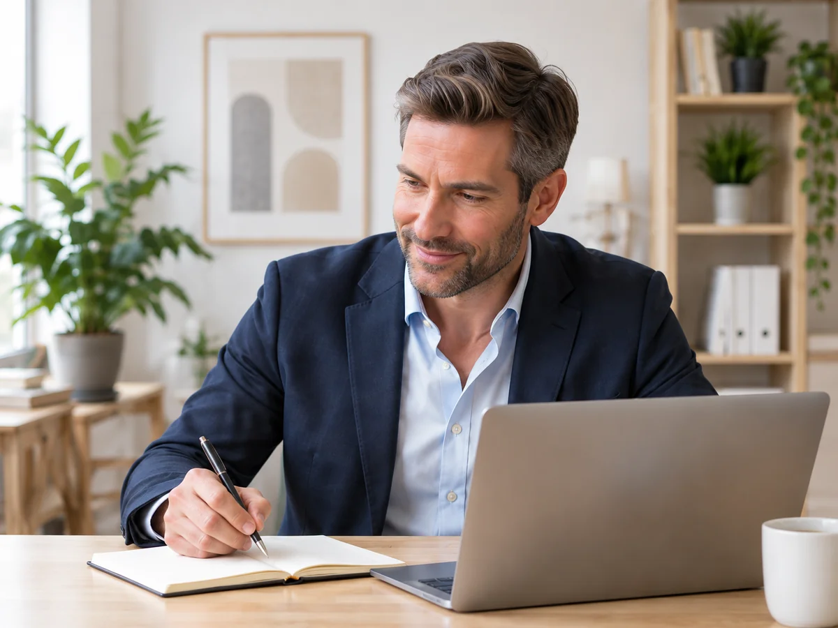 Professionnel autonome qui prépare un mandat client à son bureau